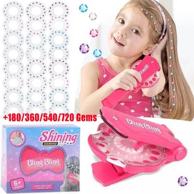 Shining Diamond Bling Hair Sparkle Stapler Machine Set 180 Gems for Decor GirAN