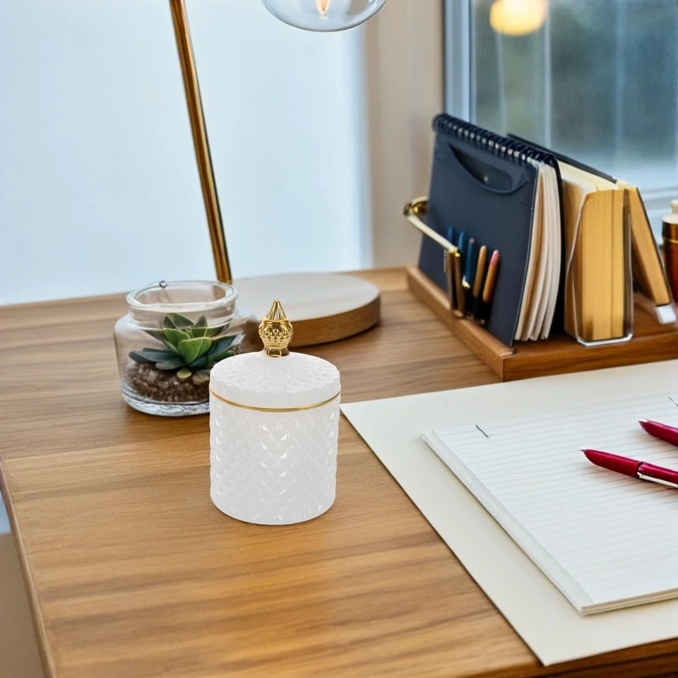 Tarros de boticario de vidrio grueso con tapa cristal diamante facetado tarro baño... Foto 4 de 4