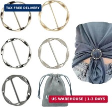 5PCS Silk Scarf Ring Clip T-shirt Tie Clips for Women Fashion Metal Round Circle