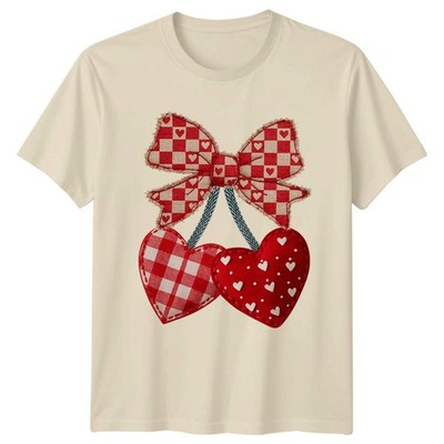 Primitive Shabby Chic Stoff Liebe Damen T-Shirt Valentinstag Cottagecore