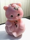 Vintage FENTON 3 1/2" satin pink rosalene  Burmese bear H.P. signed D. Anderson
