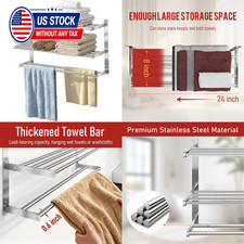 Towel Racks for Bathroom 24 inch, 2 Tier with Towel Bars, Brushed