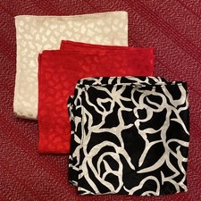Assorted Silk Pocket Squares Handkerchiefs Set Lot Of 3 9'x9" Red Black Cream