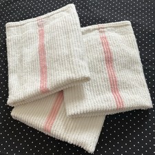 Kitchen Towels Ribbed Terrycloth Mop Towels Set 3 White With Pink Center Stripe