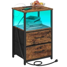 LED End Table with Charging Station, Night Stand, Side Table with 2 USB Ports...
