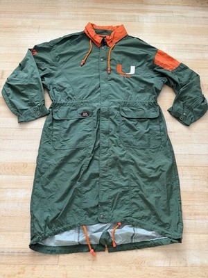 Vintage MIAMI HURRICANES MIRAGE FIRST STRING Hooded Duster/trench Coat Size XL