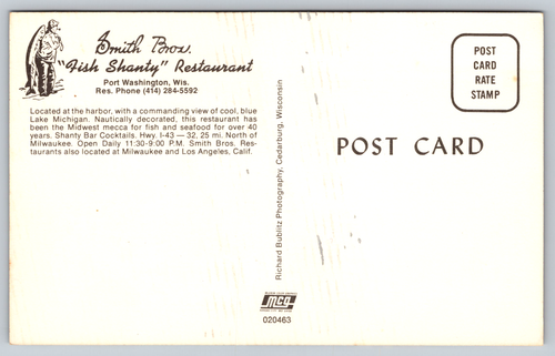 Postkarte Smith Brothers Fisch Shanty Restaurant Hafen Washington Wisconsin - Bild 2 von 2
