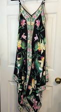 Tommy Bahama Orchid Garden Maxi Dress Black Floral Tropical V-Neck Rayon L/XL