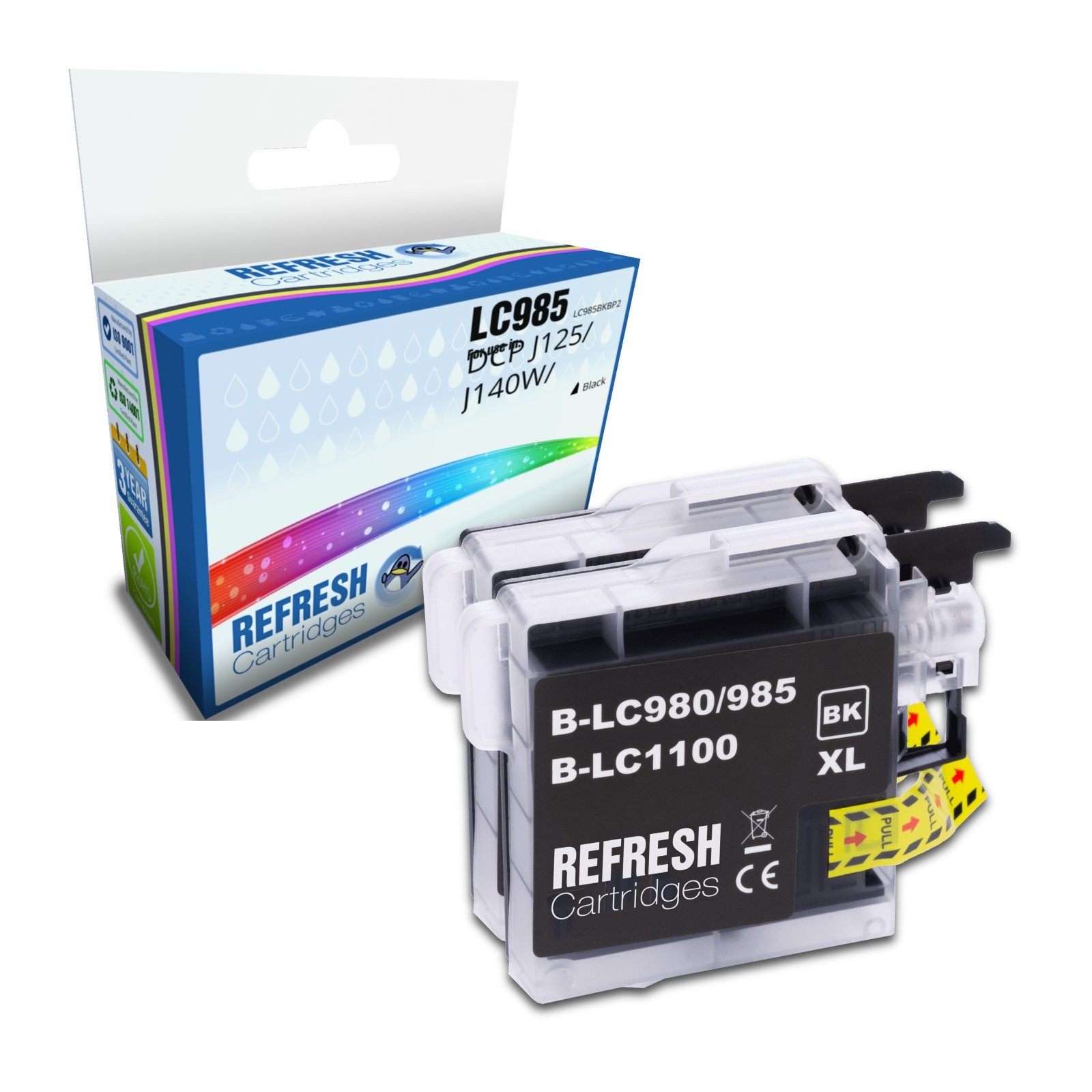 Refresh Cartridges Black LC985 Ink TWIN PACK Compatible With Brother Printers