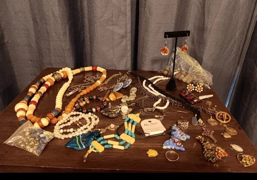 Jewelry Lot Some Silver Mostly Costume glass cultured pearl vintage crosses