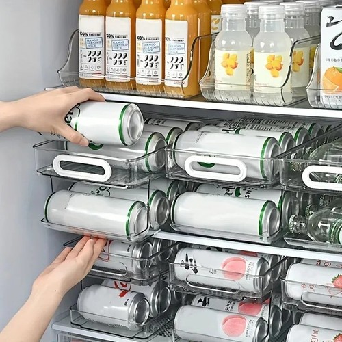 Dispenser Bidone Soda Trasparente Frigorifero Organizzatore Pattumiera Portabevande Impilabile ✅ - Foto 3 di 8