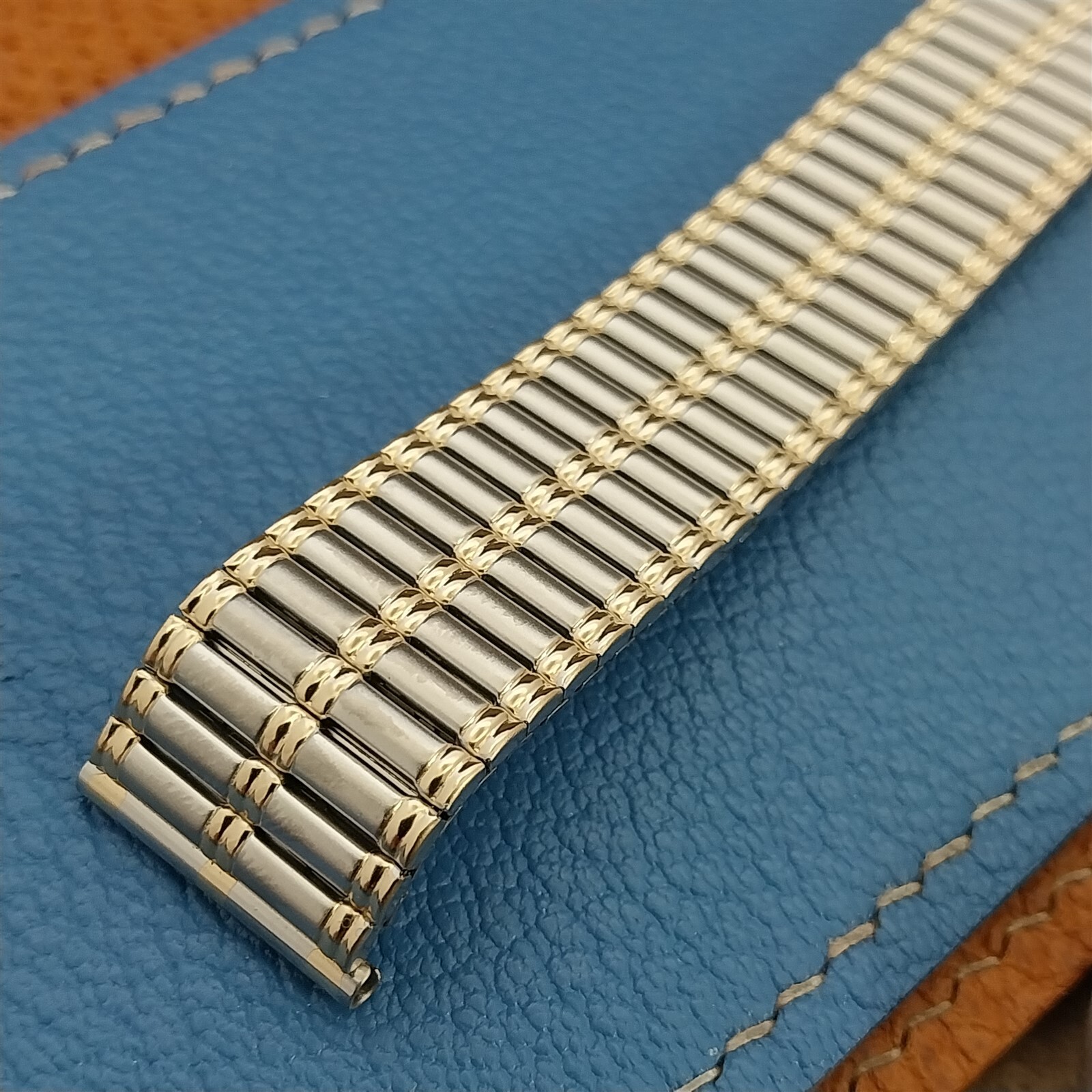 Vintage 18mm Speidel USA Euroflex Gold & Stainless Steel Long Unused Watch Band