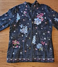 Denim Co. Dark Denim Floral Embroidered Jacket Size Small