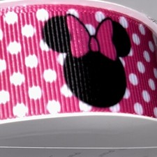 1" Disney Minnie Mouse Heads Pink/White Grosgrain Ribbon - 3yds