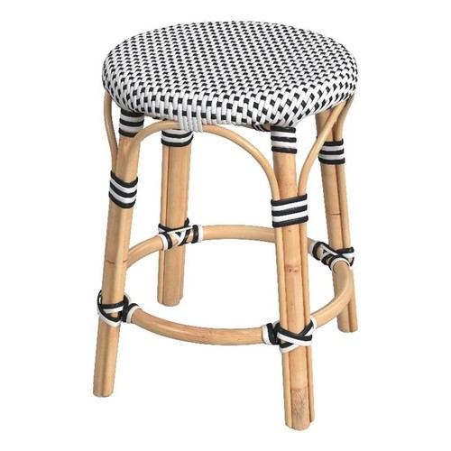Home Square 18" Rattan Round Dining Stool in White and Black - Set of 2 - Picture 2 of 2