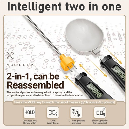 2in1 Electronic Measuring Spoon&Digital Meat Thermometer Kitchen Frying Grilling - Picture 13 of 16
