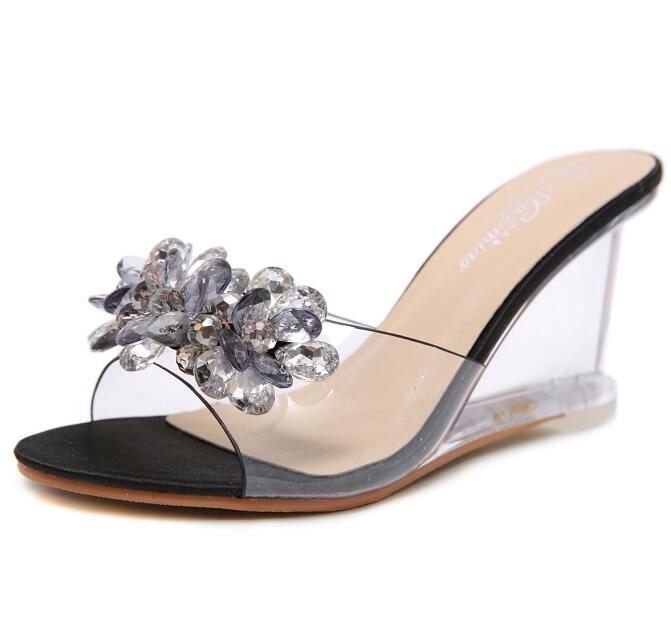 PANTOFOLA D’ORO Pantofola donna sexy cristallo trasparente tacchi alti vetro strass zeppa