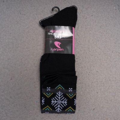 Lorpen Ski Socks Black Snow Flakes Sz Small - 4 - 6.5  Merino Wool Blend NEW