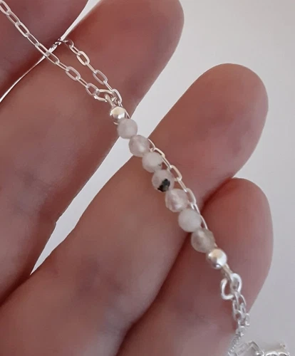 Rainbow Moonstone Gemstone Bar & Sterling Silver Necklace 45cms OR custom made - Picture 2 of 7