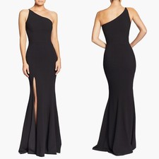 NEW DRESS THE POPULATION Black AMY One Shoulder CREPE High Slit EVENING GOWN S