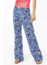 Lilly Pulitzer NWT Beach Palazzo Linen Pant Oyster Bay Blue Krillin It Size XXS