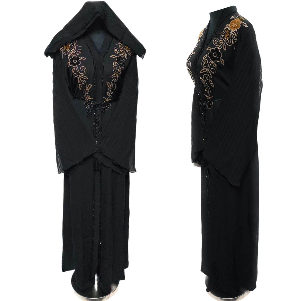 Women s Black Open Front Luxury Abaya Burka Jilbab eBay