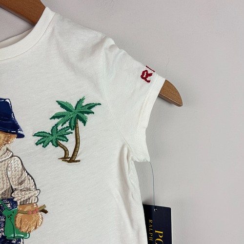 NWT Ralph Lauren Polo Top Girls S 7 White Polo Bear Cotton Jersey Embroidered - Picture 7 of 9