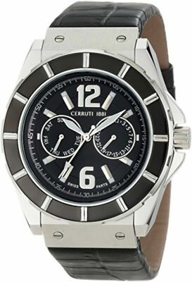NEW Cerruti 1881 CRA015E222H Men's La Montre Black Dial Black Strap Silver Watch