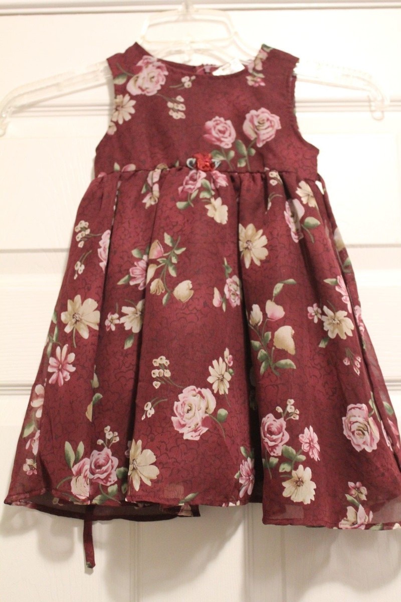 burgundy infant dress baby girls 12 months floral rose short sleeve summer knee length dress