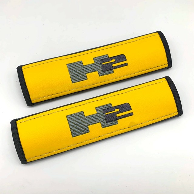 Hummer H2 Yellow Seat belt covers pads with embroidery 2PCS eBay