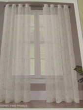 RHome Beige  White Floral Sheer Crushed Voile Panels 54x95 Grommet Top2