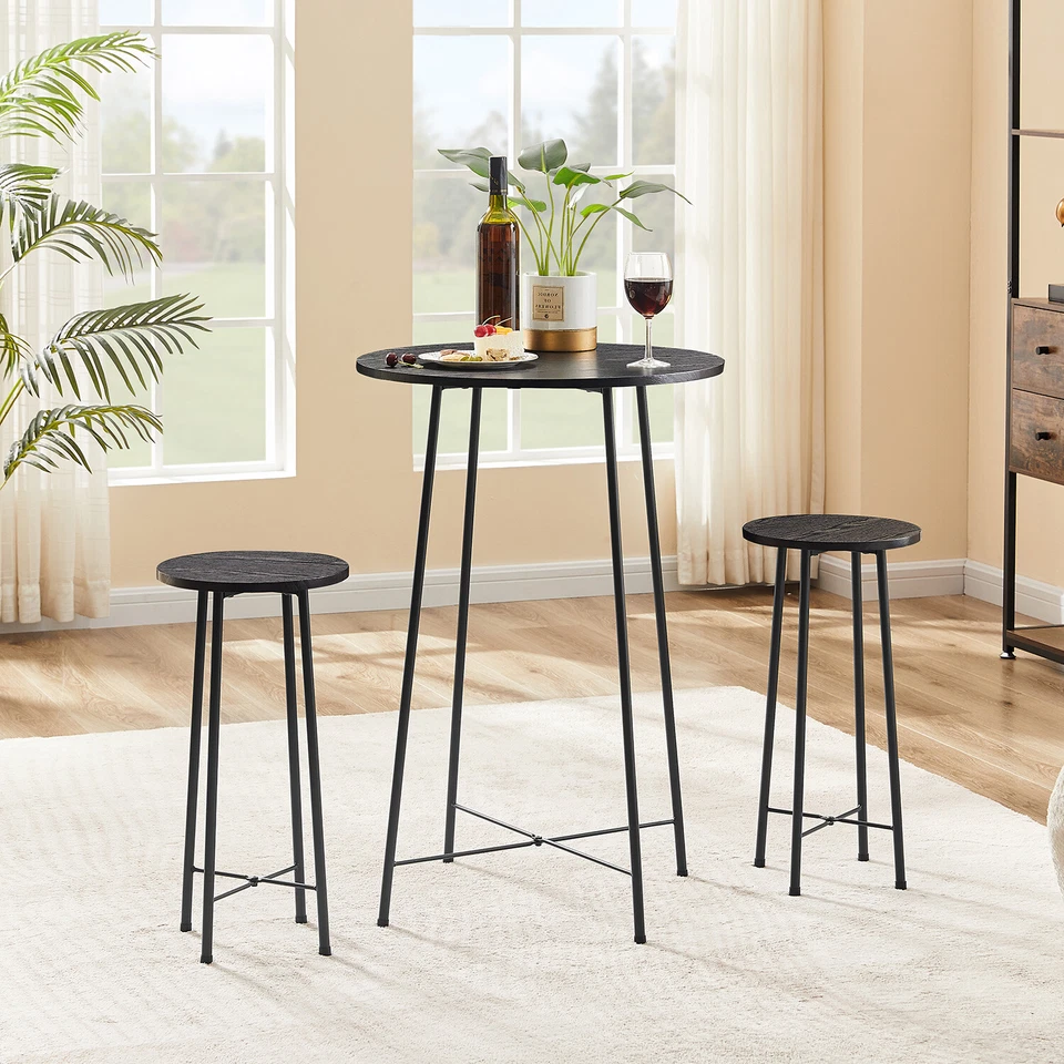 3 Piece Pub Table Set 2 Stools Breakfast Outdoor Round Bar Dining Table Set - Image 2 of 4