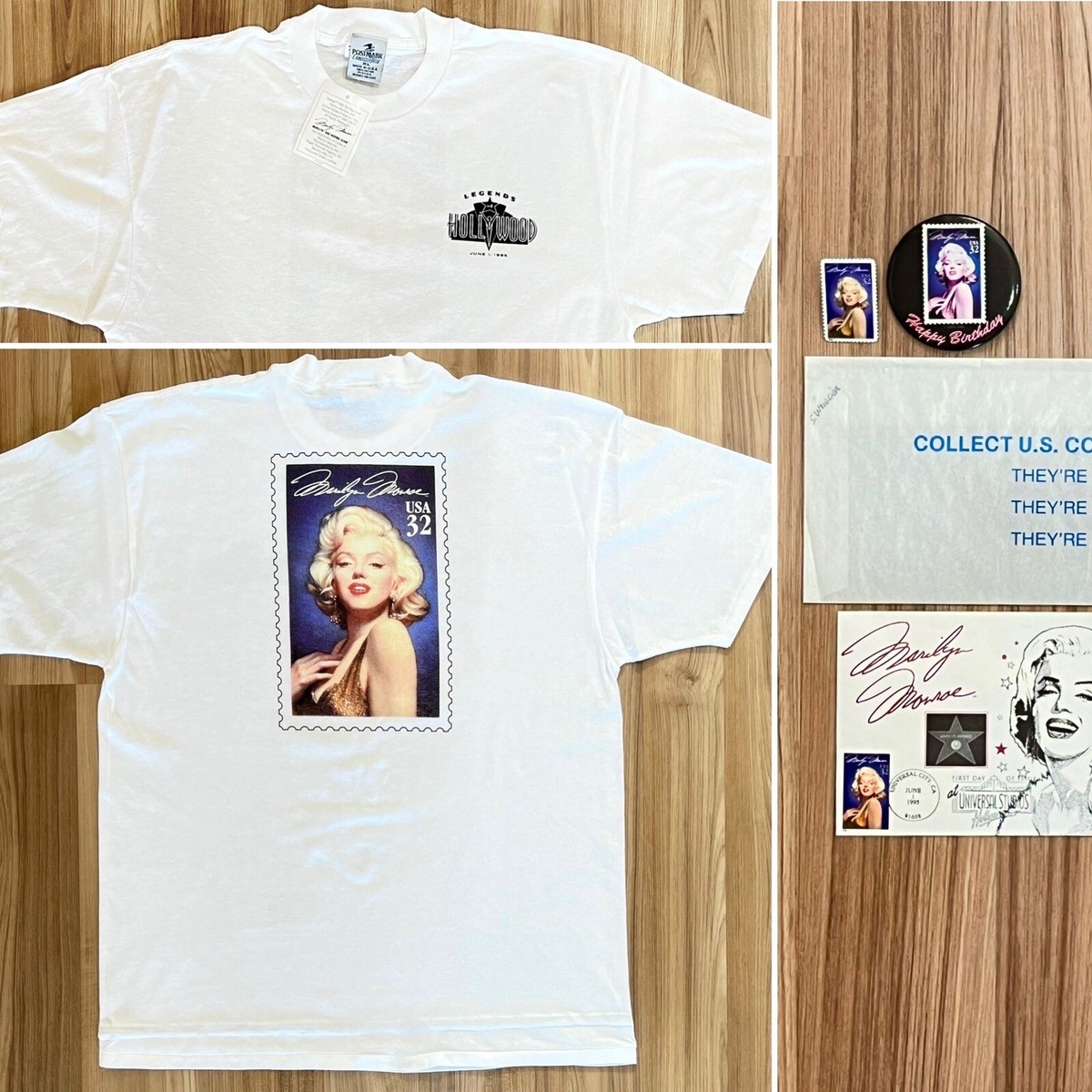 1995 Marilyn Monroe HOLLYWOOD Tシャツ　XL vintage Marilyn Monroe 1995 Hollywood Stamp XL T-Shirt Pins Cachet