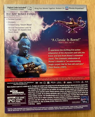 Disney Aladdin (2019) Will Smith Blu-ray + DVD + Digital Code