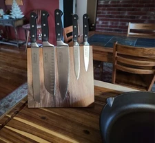 Wusthof Style Forged Knives Magnetic Bloc 7"Santoku, 8"Chef, 8"Bread,3 1/2"Pair