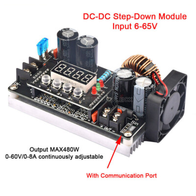 CNC Adjustable DC6V-65V to DC0-60V Step Down W/ Fan Power Supply Module NEW