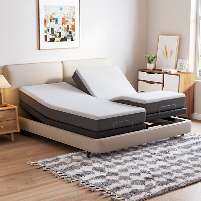 Split King Electric Adjustable Bed Frame Base With Massage Foot Head Incline USB