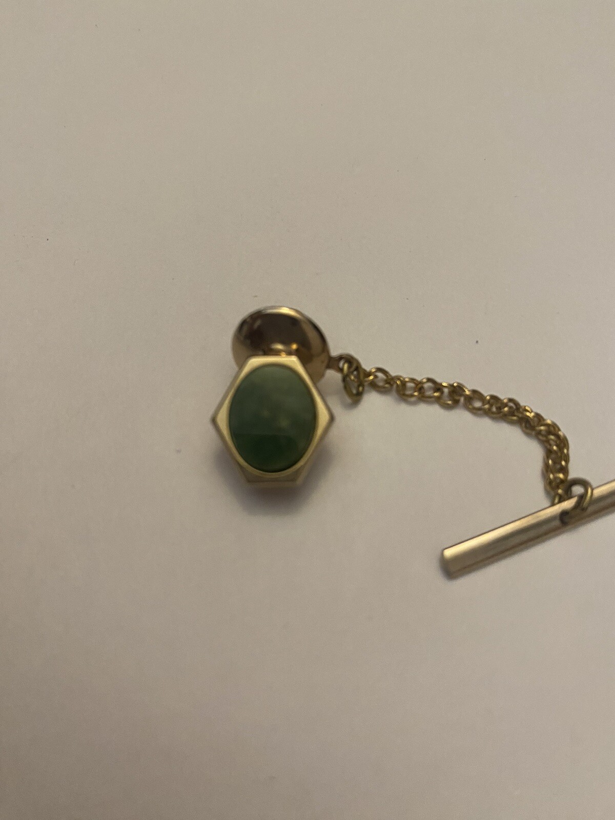 Green Stone Tie Tack With Chain P1