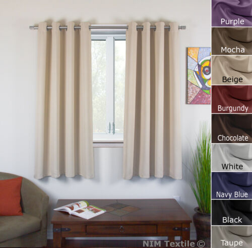 BLACKOUT Pure Fabric Thermal Insulated Eyelet Curtains 2x107cm(W)x132cm(L) - Picture 1 of 54