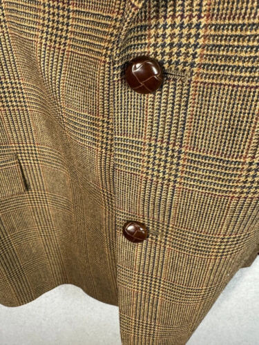 NWOT Austin Reed 48R Brown Glen Plaid Wool Coat Elbow Patches Bi-swing Back USA - Picture 4 of 15