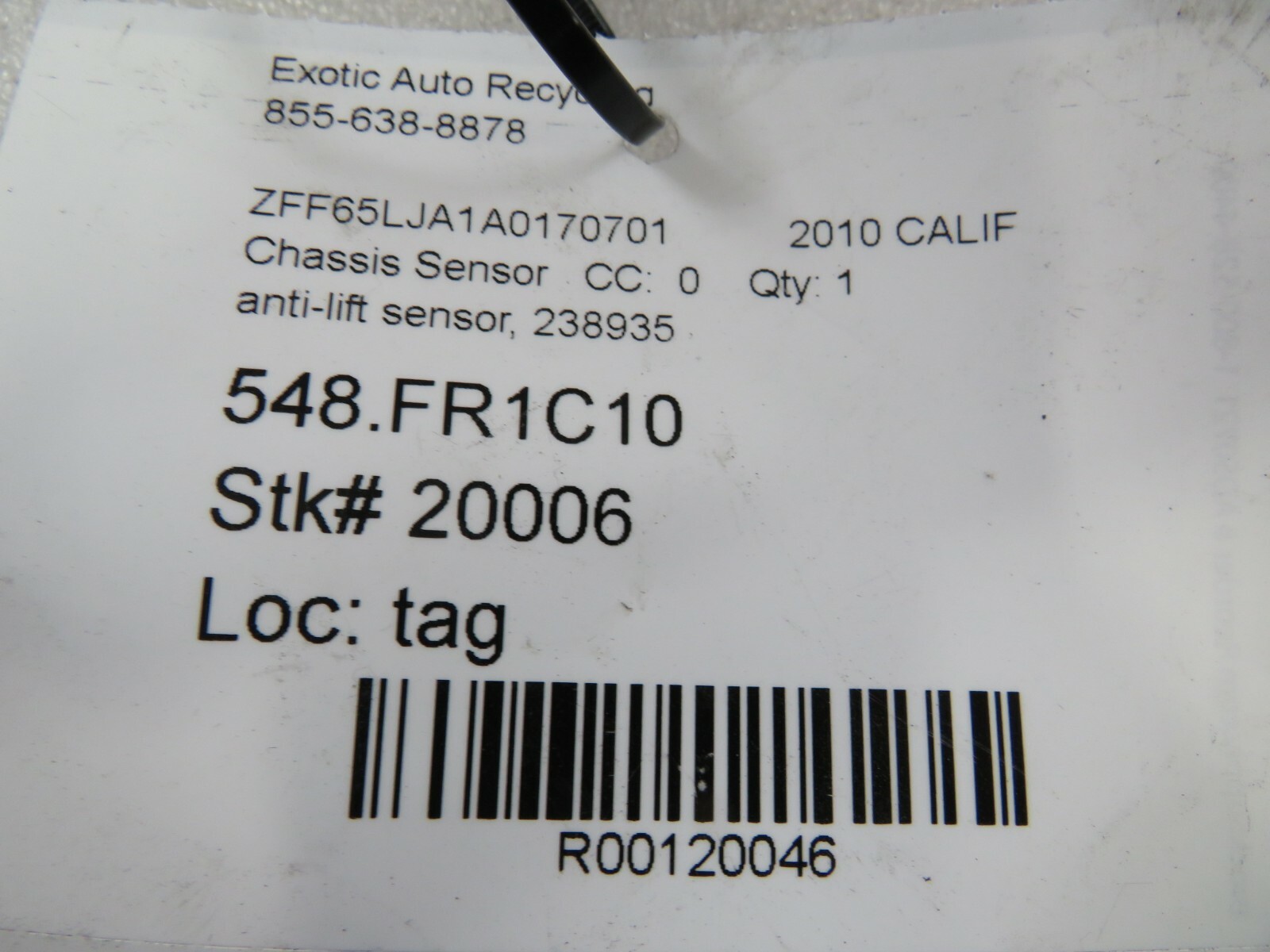 Ferrari California, 458, F12, FF, Anti-Lift Sensor, Used, P/N 238935