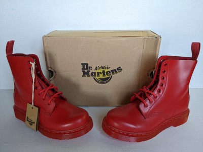 DOC DR MARTENS POPPY RED LEATHER BOOTS 