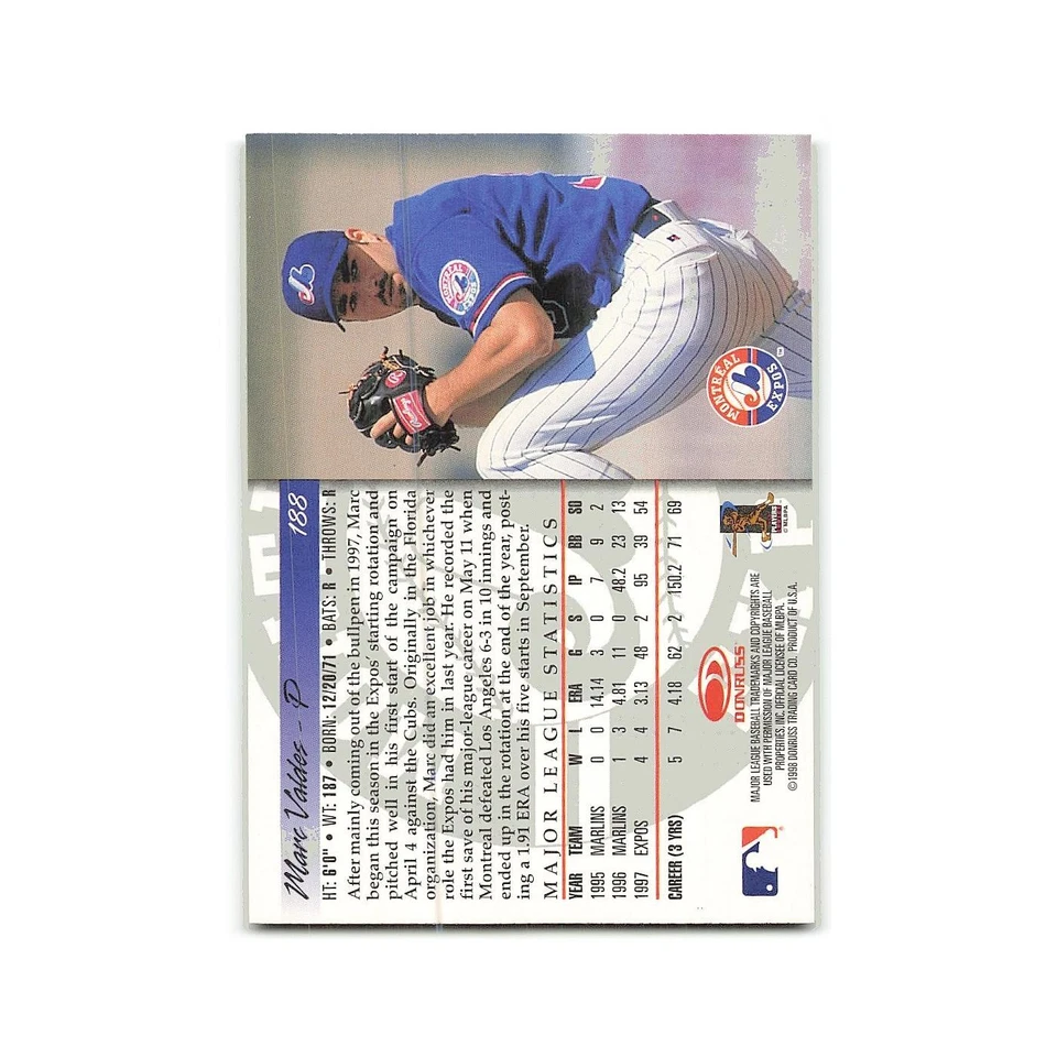 Marc Valdes Rookie 1998 Donruss #188 Montreal Expos Baseball Card NM - Image 2 of 3