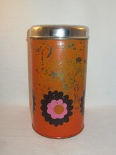 VINTAGE BLECH DOSE BLECHDOSE ALT BLUME FLORAL 1970'er JAHRE SHABBY STABIL ORANGE