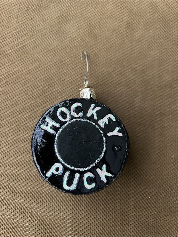 Old World Christmas Hockey Puck Glass Blown Ornament