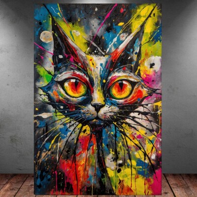 LEINWAND BILD ER XXL ABSTRAKT KATZE KITTY CAT BUNT GRAFFITI WAND POSTER P685