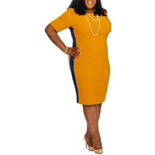 Kasper Womens Yellow Knit Colorblock Work Sheath Dress 8 BHFO 4802