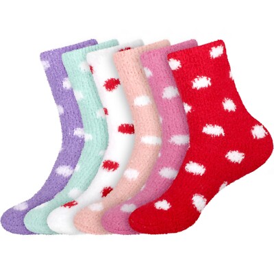 Women's Fuzzy Fluffy Cozy Plush Warm Soft Polka Dot Socks - 6 Pair Value Pack