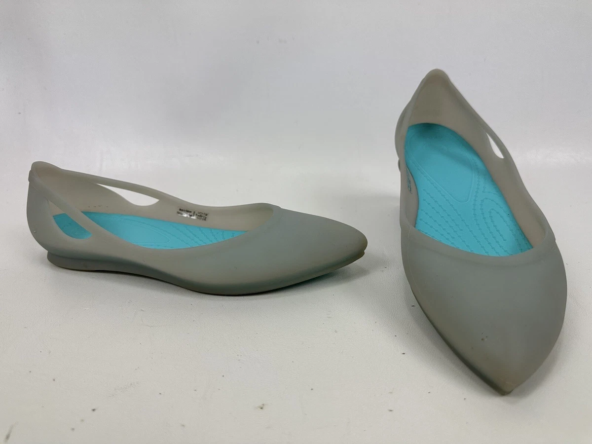 Crocs Flats Womens 8 Clear Pointed Toe 16265 Translucent Rio Slip