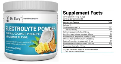 Dr Berg Zero Sugar Hydration Electrolyte Powder, Coconut, Pineapple. Orange Flav